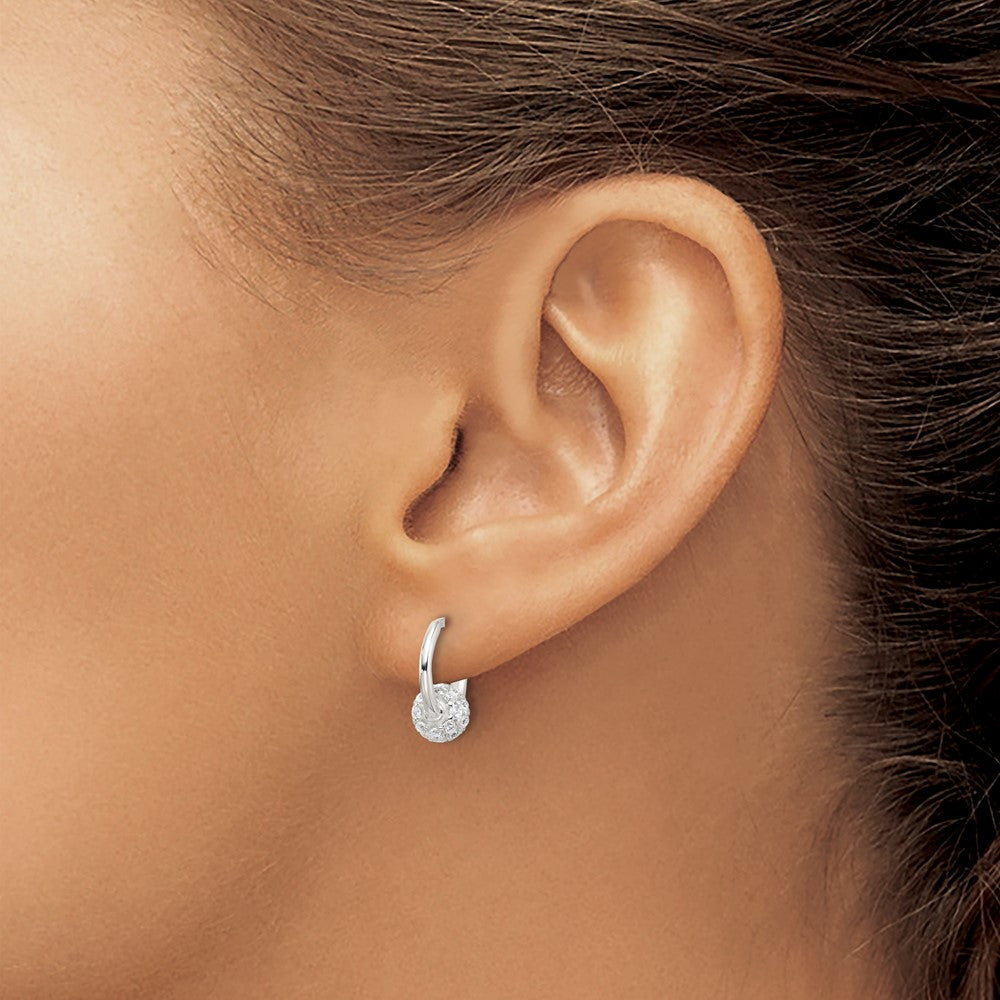 Sterling Silver E-Coating CZ Ball Hinged Hoop Earrings