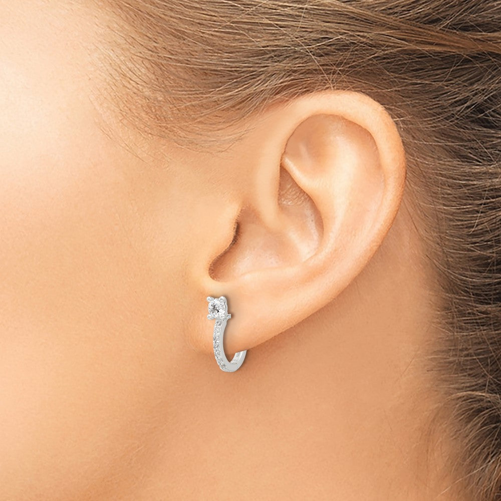 Sterling Silver E-coated CZ Hinged Hoop Earrings