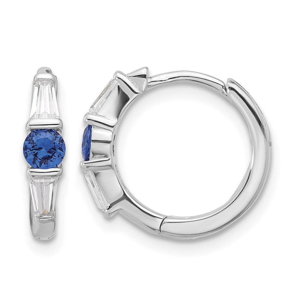 Sterling Silver Rhodium-plated Blue Spinel and CZ Hinged Hoop Earrings