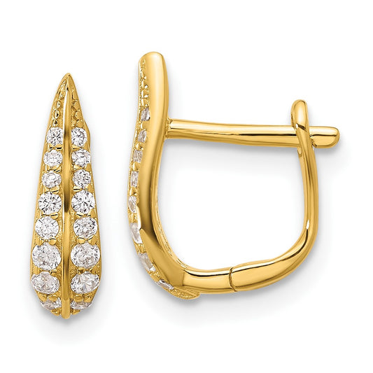 Sterling Silver Gold-tone CZ Leaf Hinged Hoop Earrings