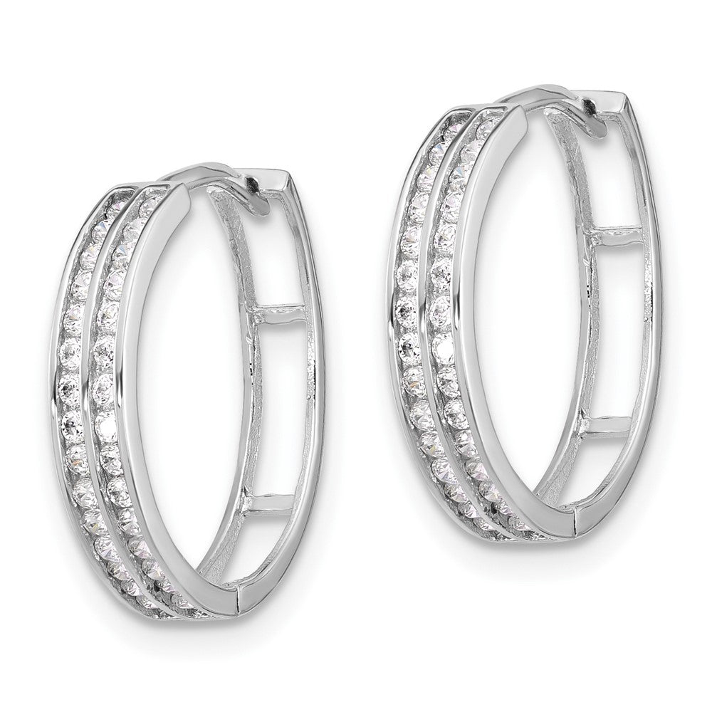 Sterling Silver Rhodium-plated 2 Row CZ Hinged Hoop Earrings