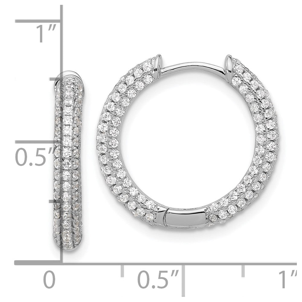 Sterling Silver Rhodium-plated Micro Pav‚ CZ 3mm Hinged Hoop Earrings
