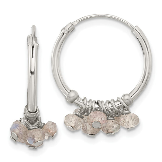 Sterling Silver Polished Labradorite Beaded Endless Round Hoop Earrings