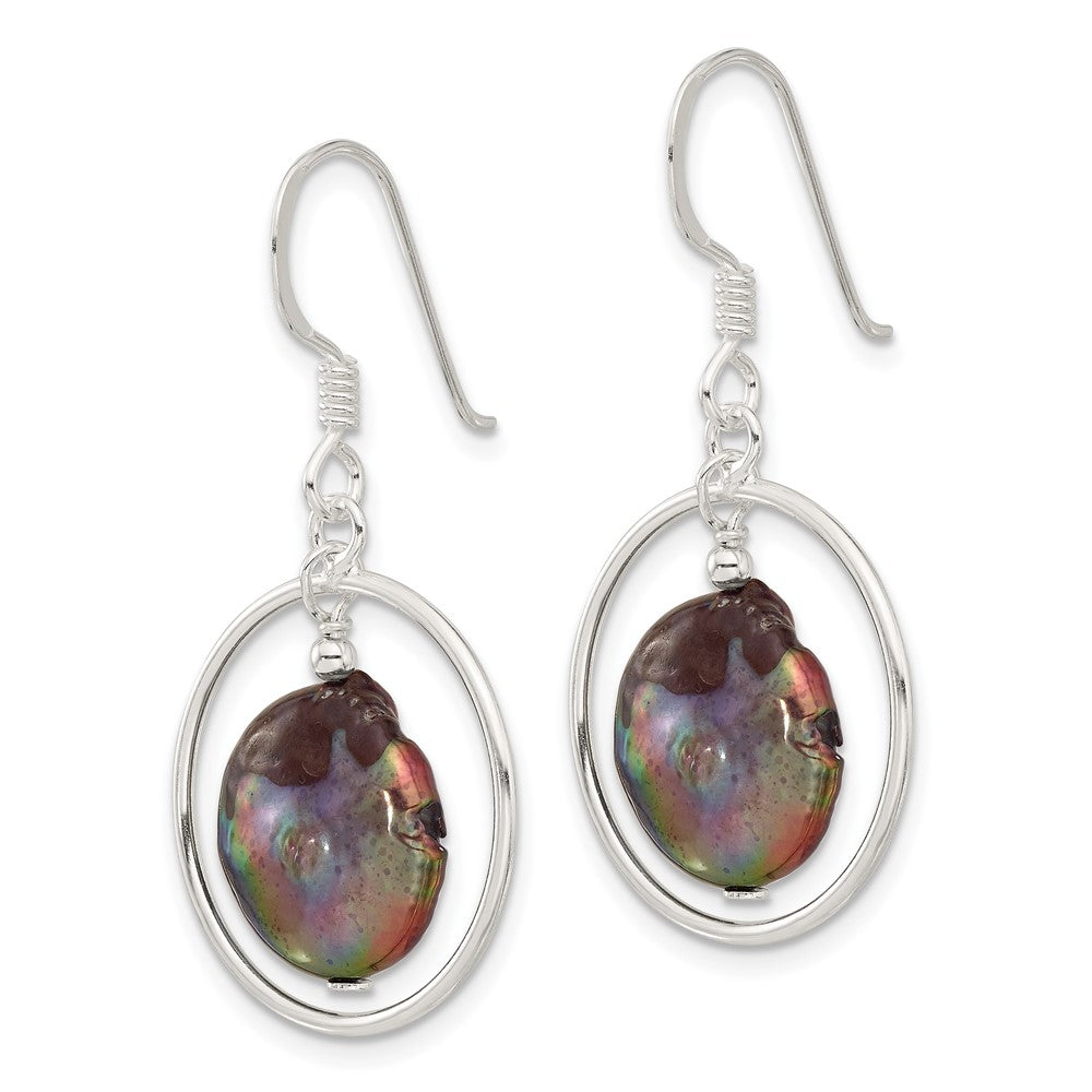 Sterling Silver Gold-plated Polished Black FWC Coin Pearl Dangle Earrings