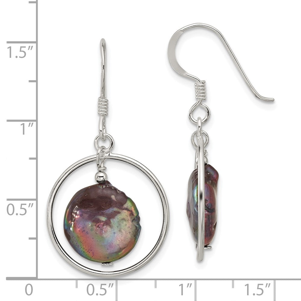 Sterling Silver Gold-plated Polished Black FWC Coin Pearl Dangle Earrings