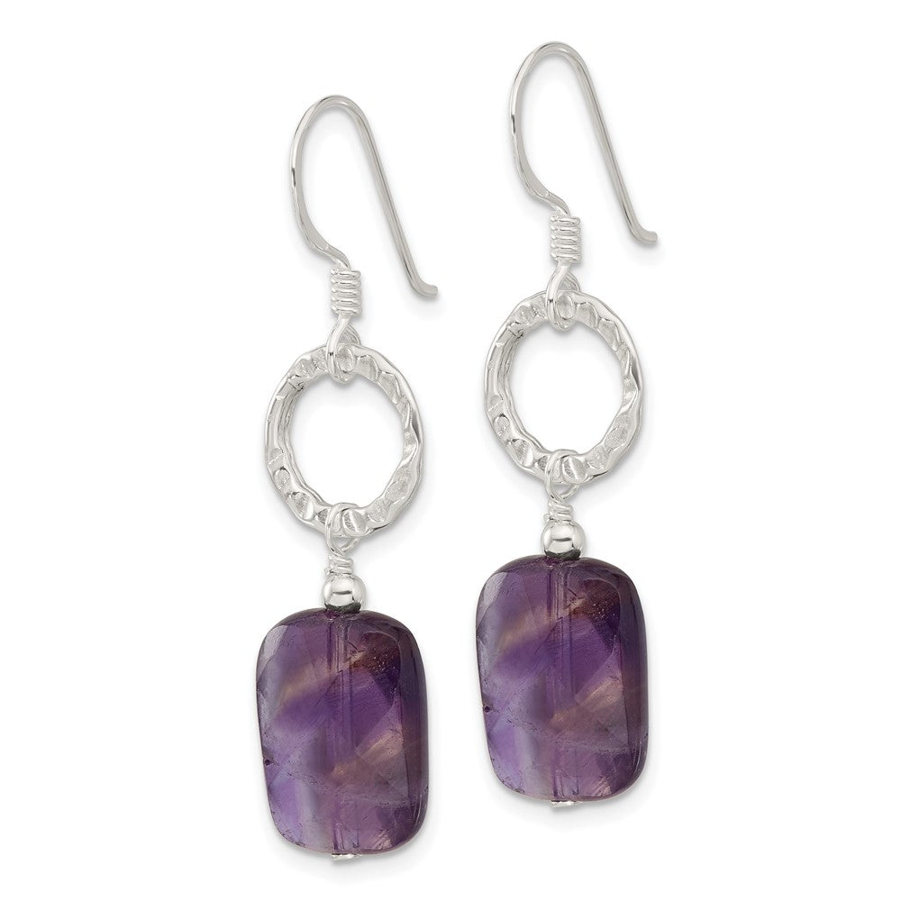 Sterling Silver Polished and Textured Faceted Amethyst Dangle Earrings