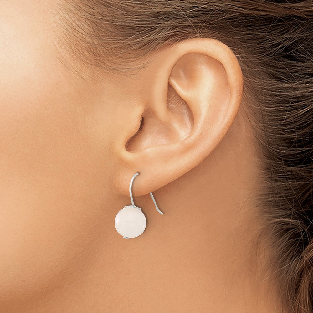 Sterling Silver Polished 10mm Rose Quartz Dangle Earrings