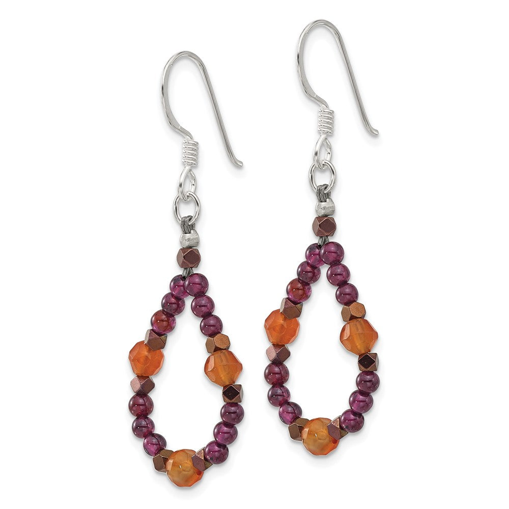 Sterling Silver Carnelian/Garnet/Hematite Teardrop Dangle Earrings