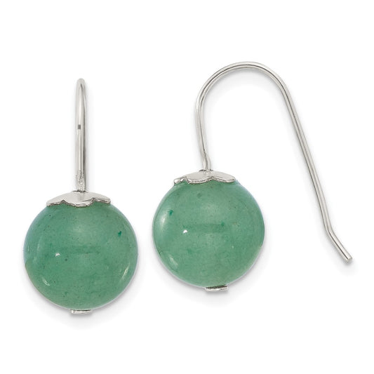 Sterling Silver Polished 10mm Round Green Aventurine Dangle Earrings
