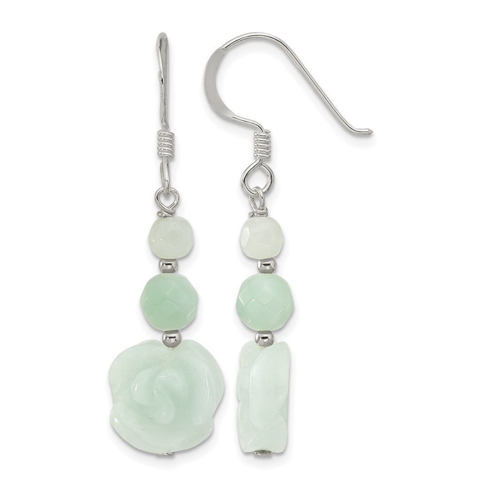 Sterling Silver Polished Amazonite Beads & Rose Dangle Earrings