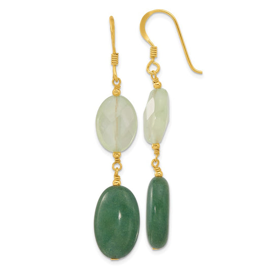Sterling Silver Gold-plated Polished Green Agate & Prehnite Dangle Earrings