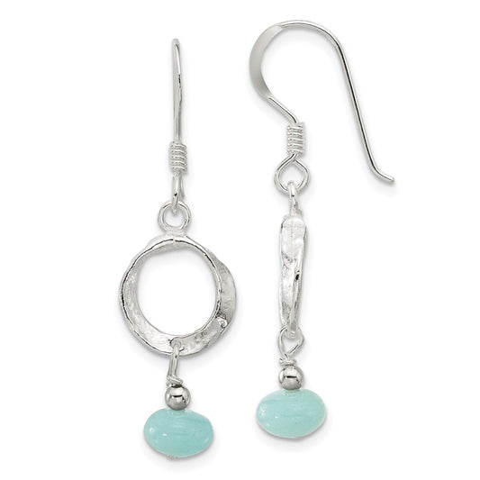 Sterling Silver Polished & Textured Circle Amazonite Dangle Earrings