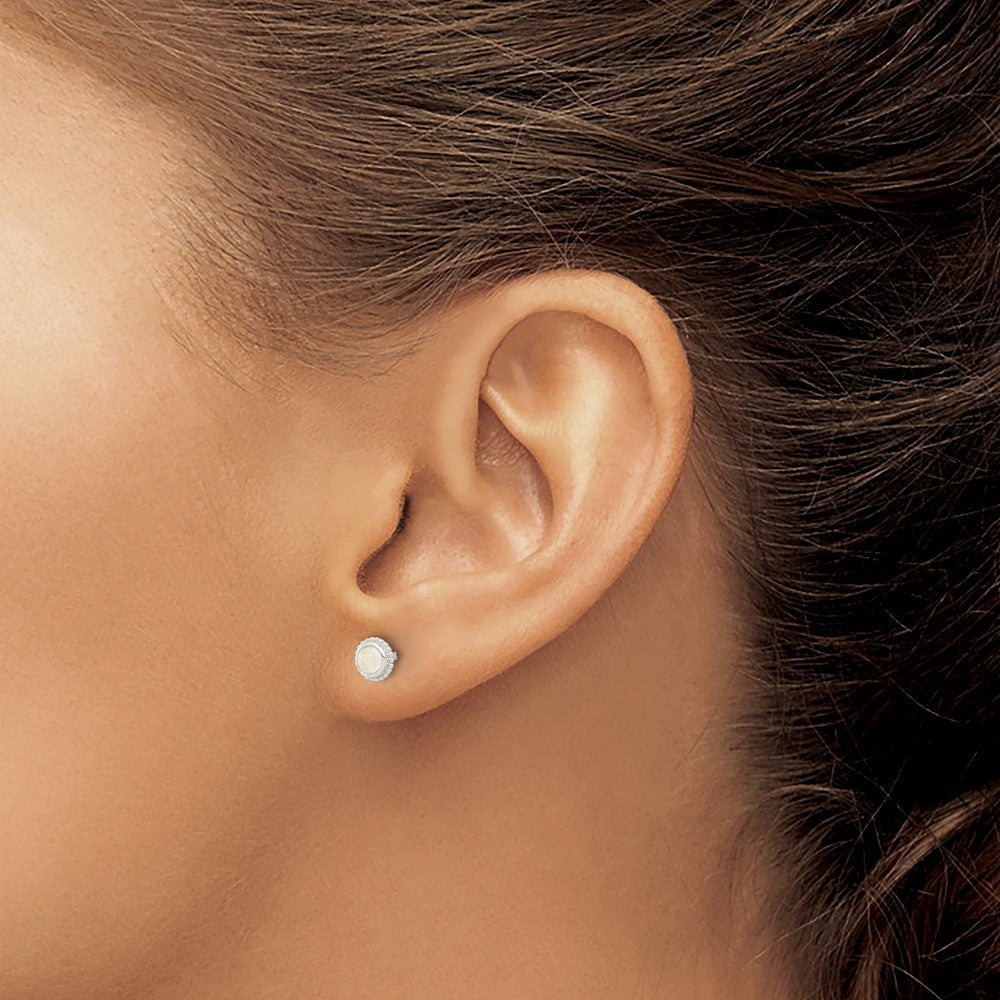 Sterling Silver E-coated Polished Beaded Round Moonstone Post Earrings