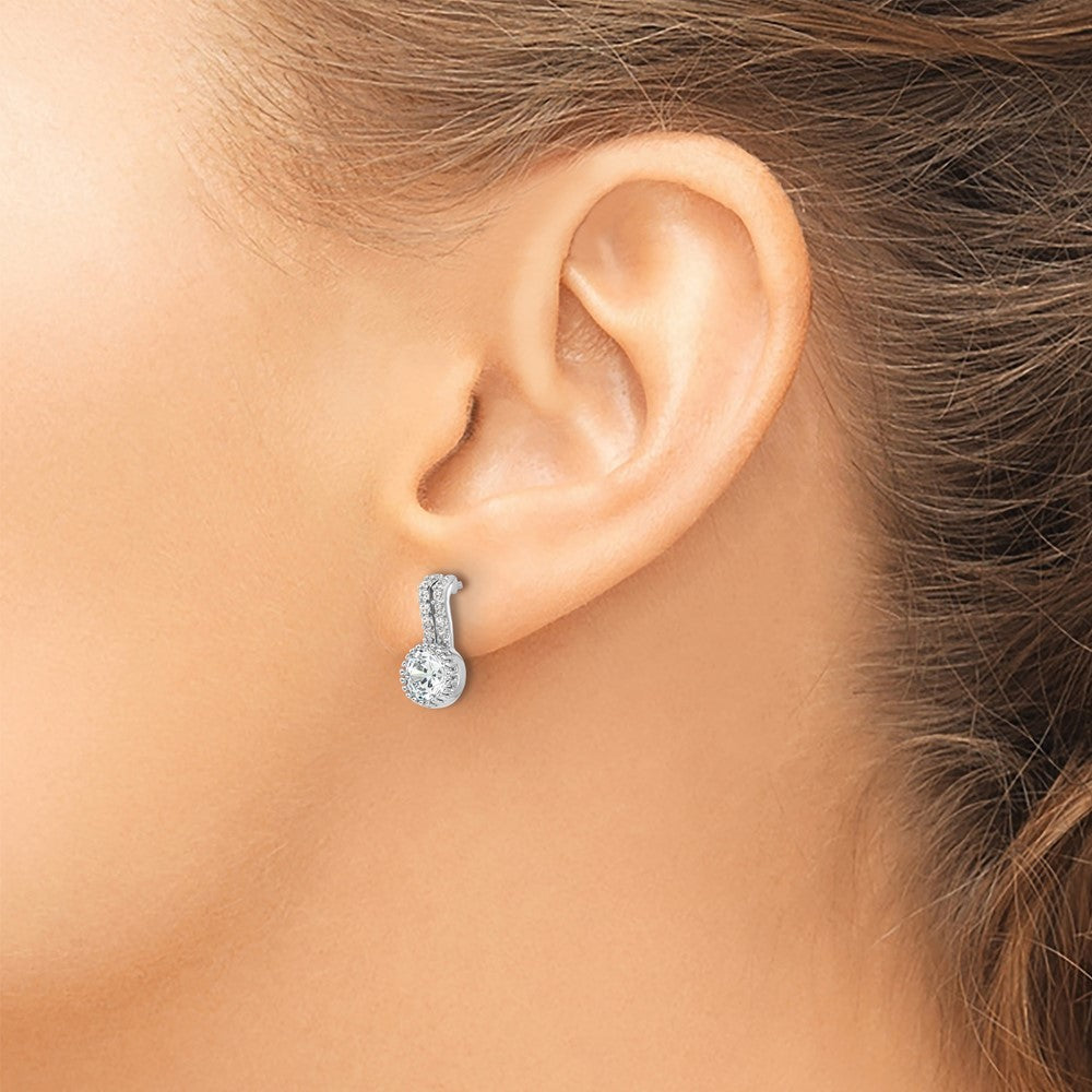 Sterling Silver Rhodium-plated Polished Two Row CZ Drop Post Earrings