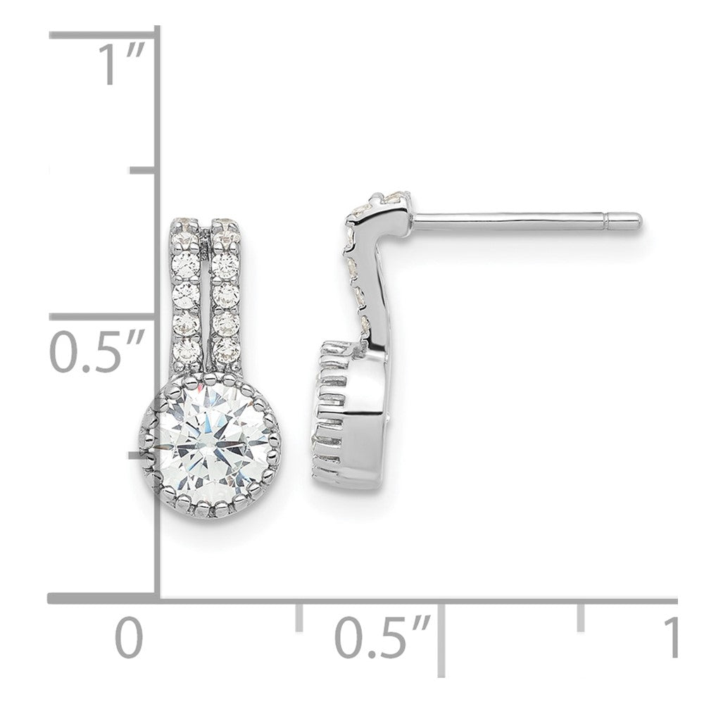 Sterling Silver Rhodium-plated Polished Two Row CZ Drop Post Earrings