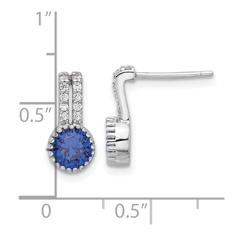 Sterling Silver RH-plated Polished Created Blue Spinel & CZ Post Earrings