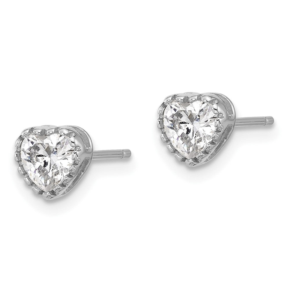 Sterling Silver Rhodium-plated CZ Heart Post Earrings