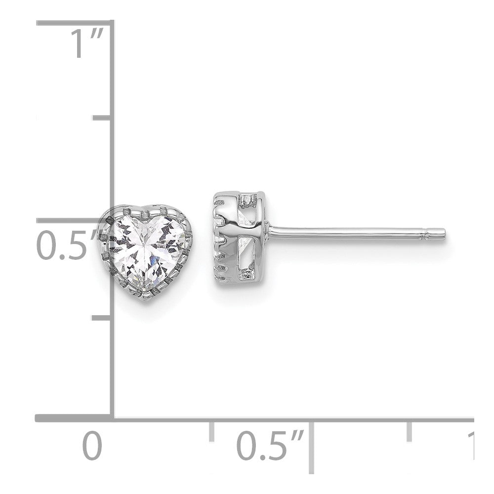 Sterling Silver Rhodium-plated CZ Heart Post Earrings