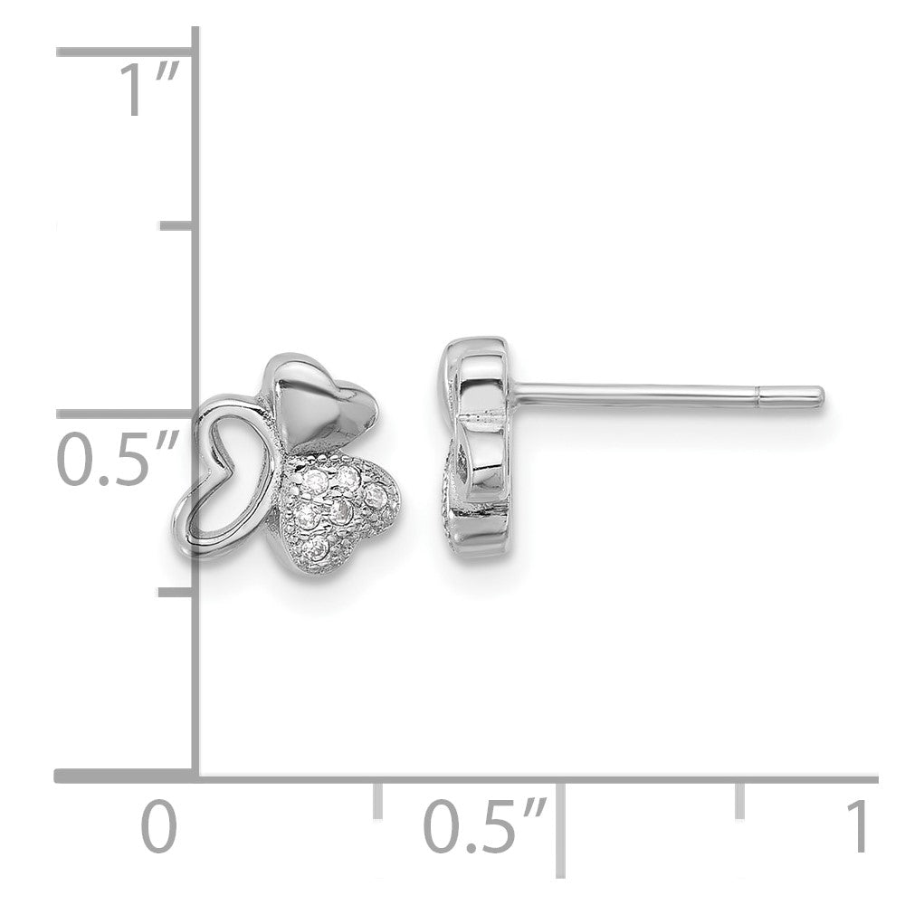 Sterling Silver Rhodium-plated CZ Hearts Post Earrings