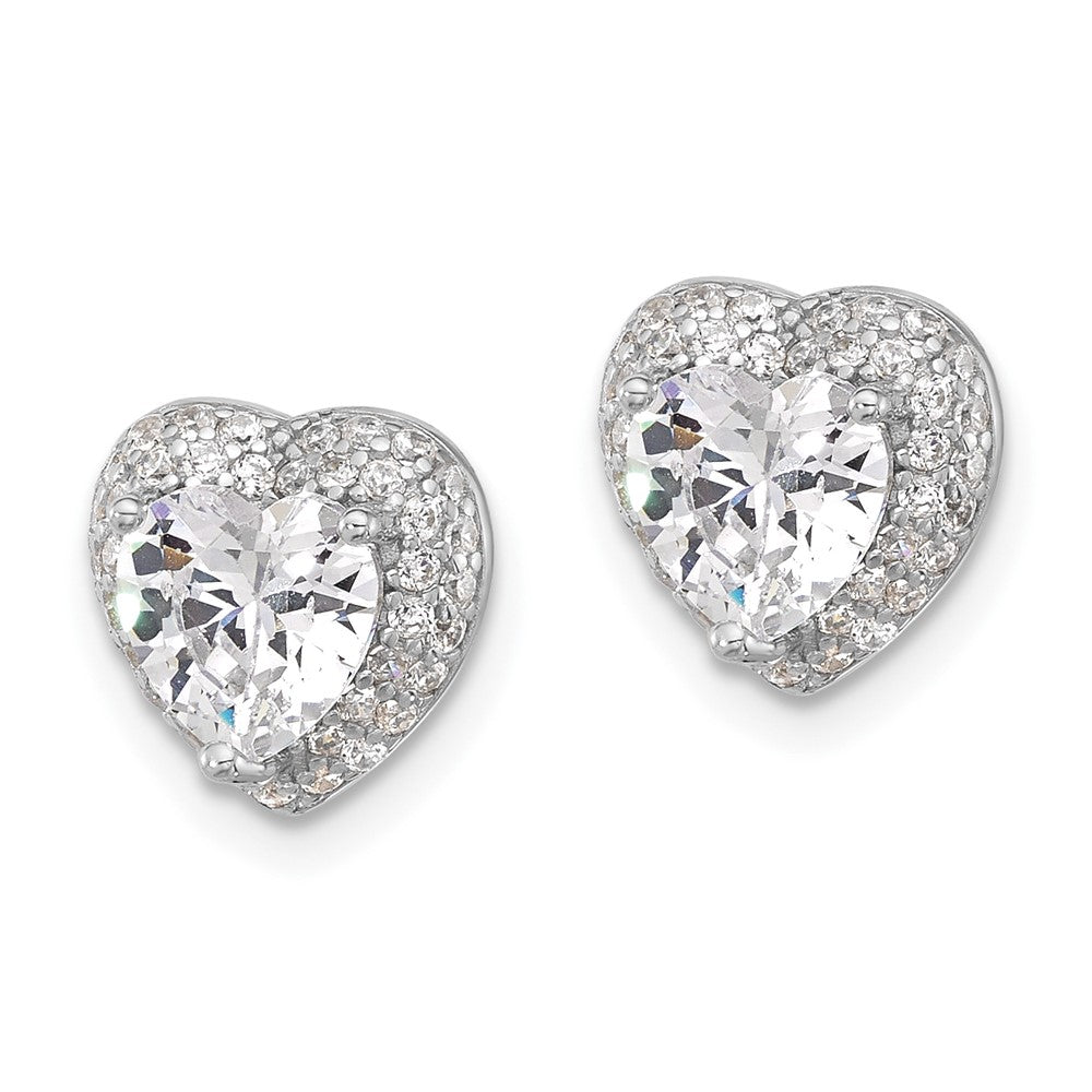 Sterling Silver Rhodium-plated 6mm CZ Heart Post Earrings