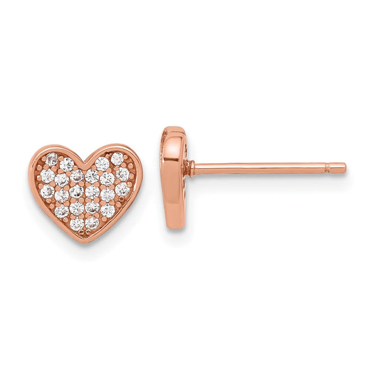 Sterling Silver Rose-tone Pav‚ CZ Heart Post Earrings