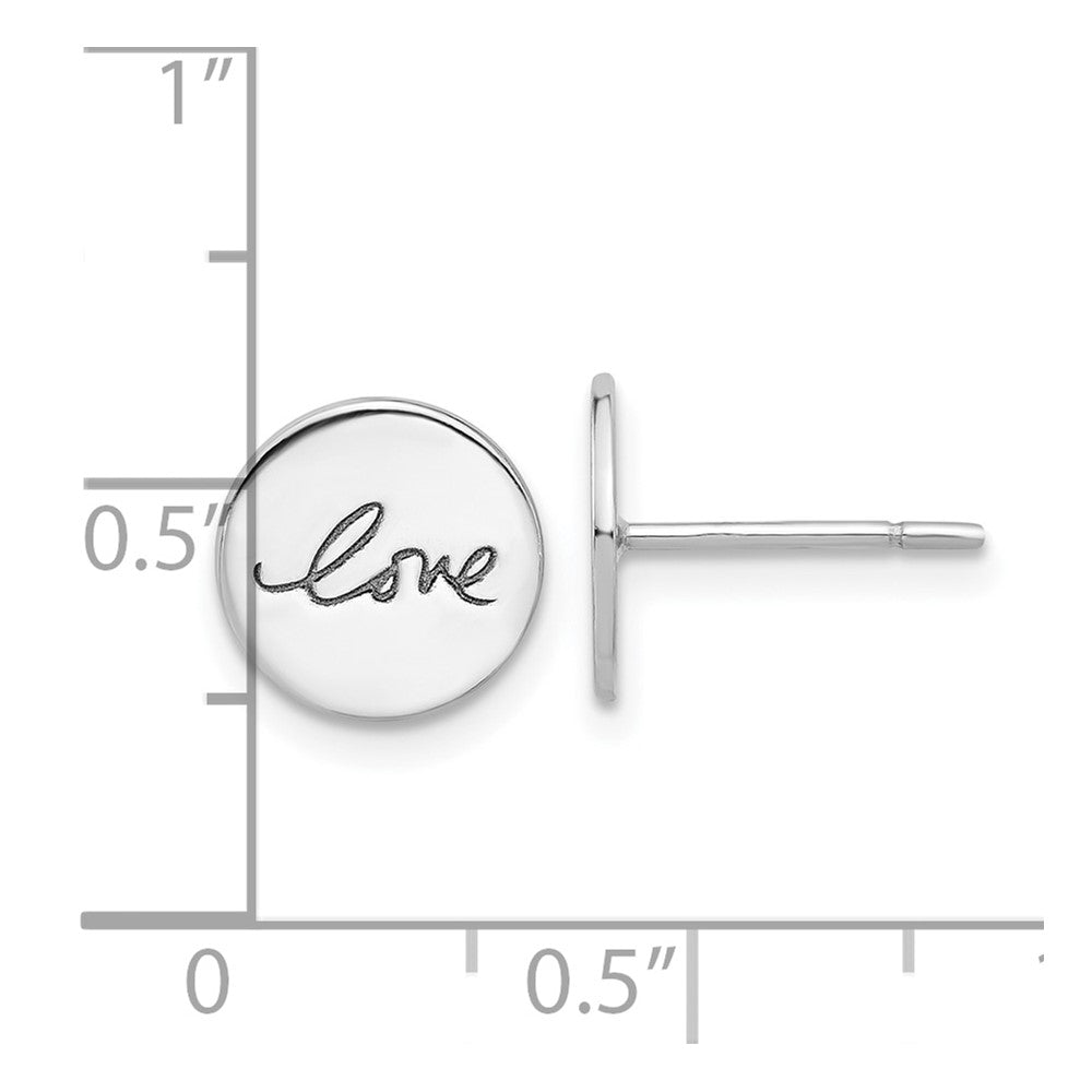 Sterling Silver Rhodium-plated Cursive LOVE On Disc Post Earrings