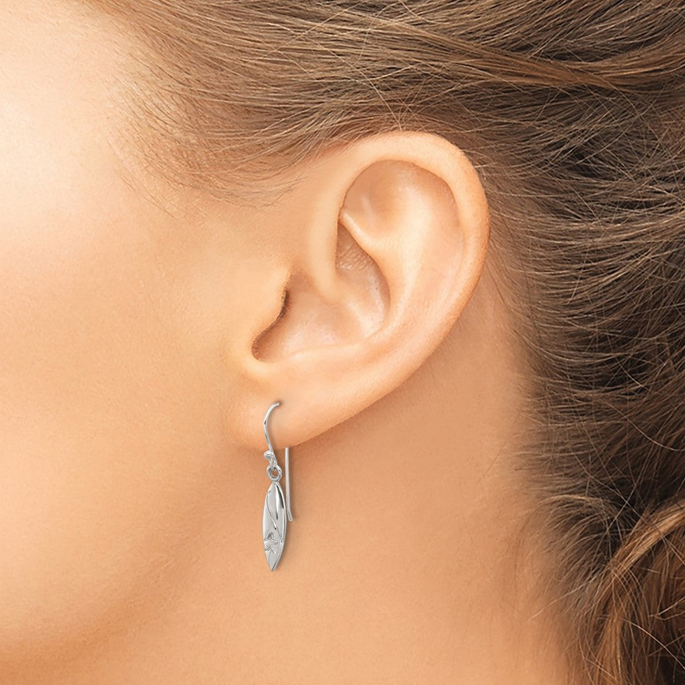 SS Polished Pointed Oval Wave Shephard Hook Dangle Earrings