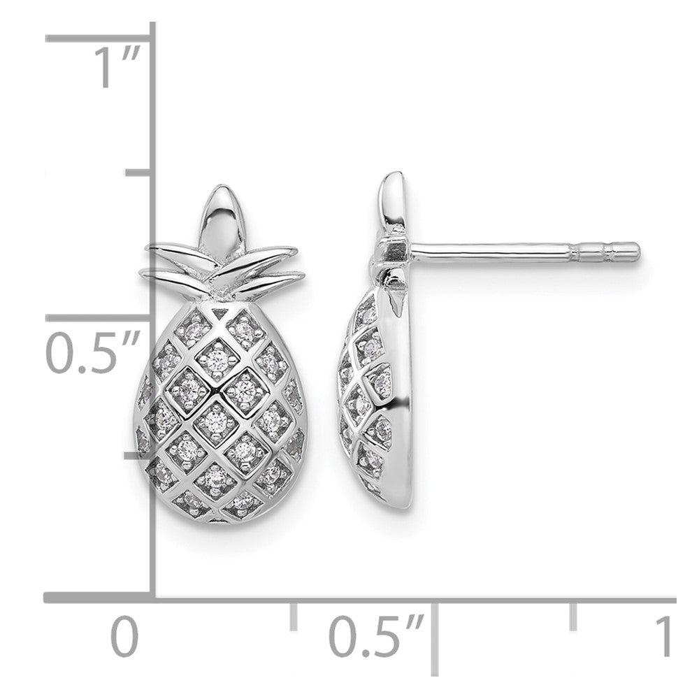 Sterling Silver Rhodium-plated CZ Pineapple Post Earrings
