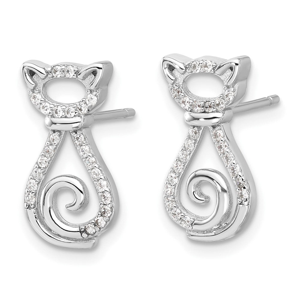 Sterling Silver Rhodium-plated CZ Cat Post Earrings