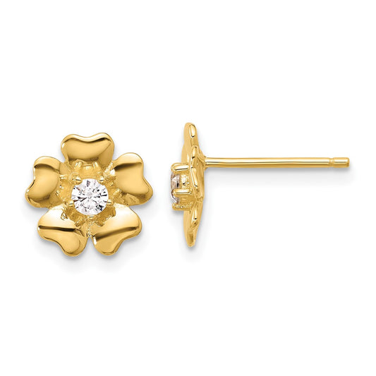 Sterling Silver Gold-tone CZ Flower Post Earrings