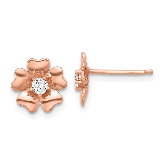 Sterling Silver Rose-tone CZ Flower Post Earrings