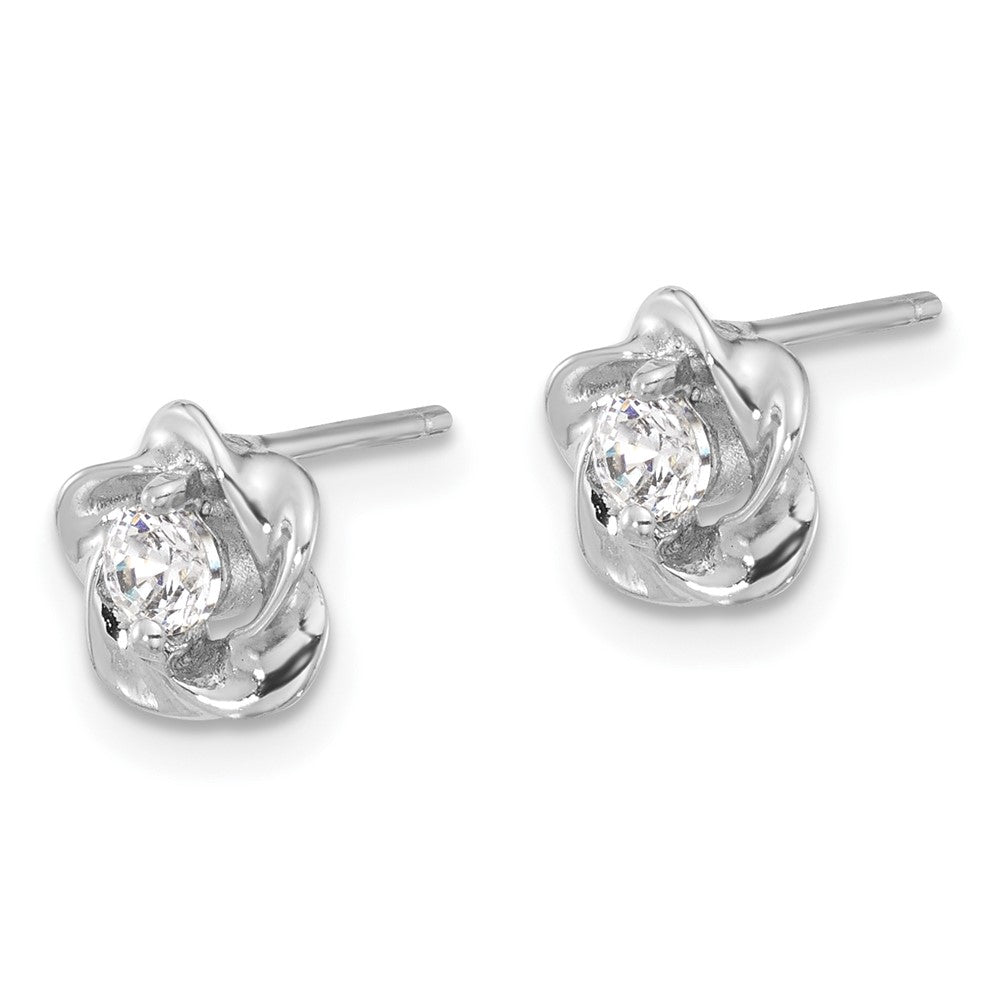 Sterling Silver Rhodium-plated CZ Flower Post Earrings