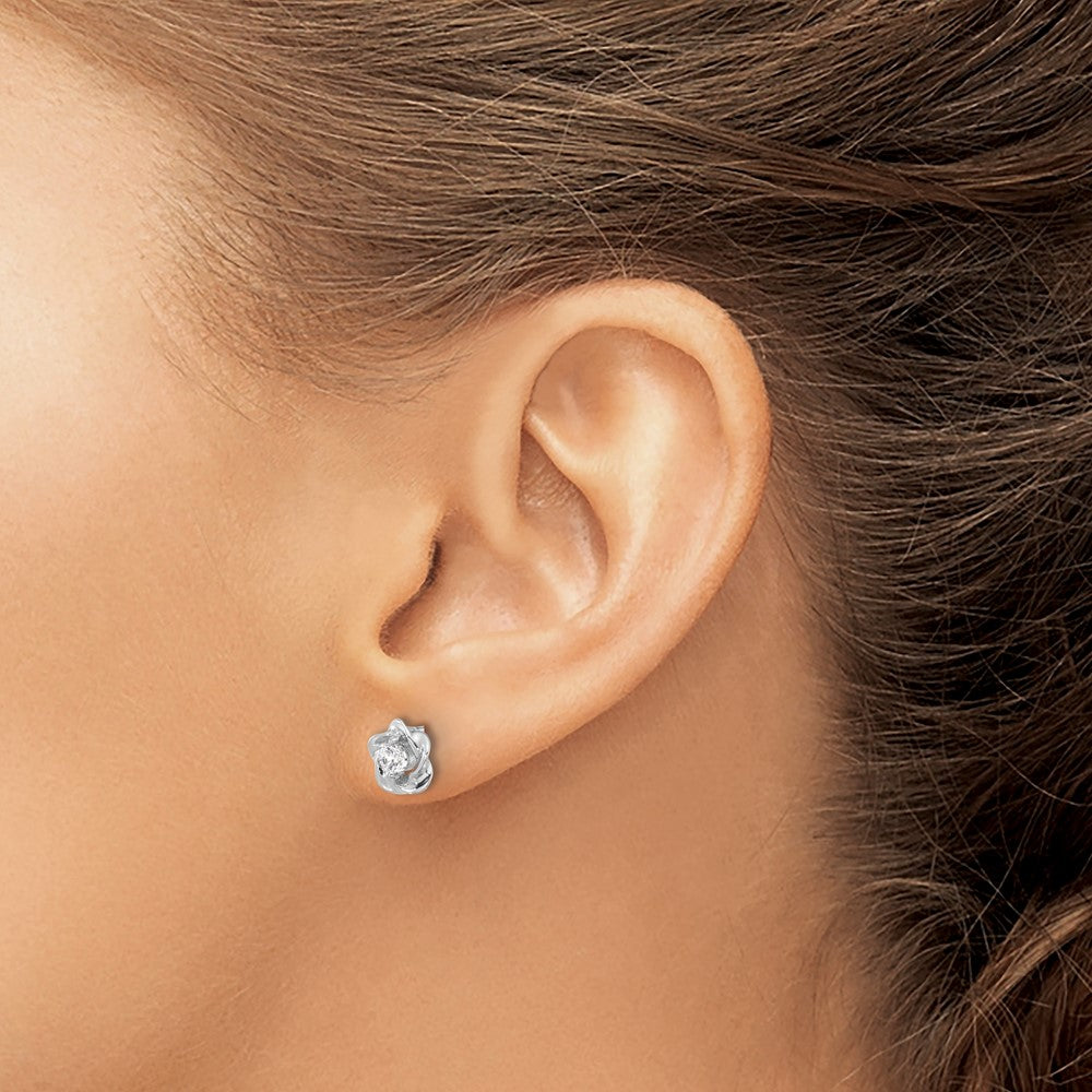 Sterling Silver Rhodium-plated CZ Flower Post Earrings