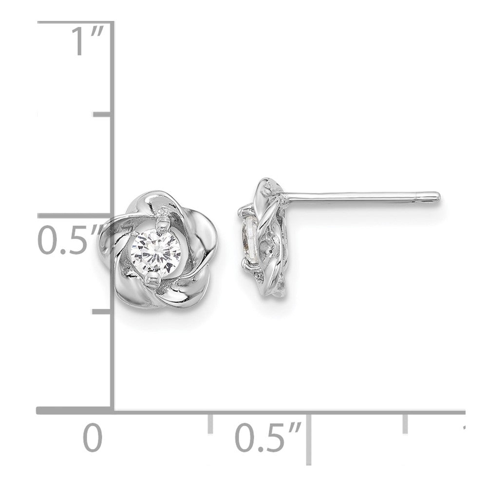 Sterling Silver Rhodium-plated CZ Flower Post Earrings