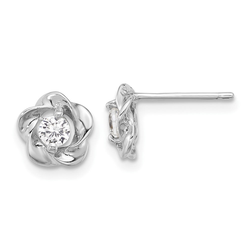 Sterling Silver Rhodium-plated CZ Flower Post Earrings
