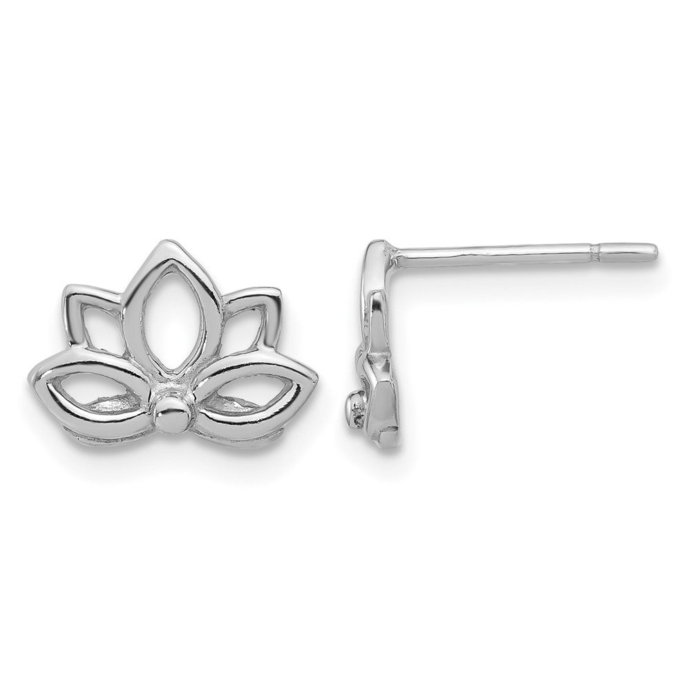 Sterling Silver Rhodium-plated Lotus Flower Post Earrings