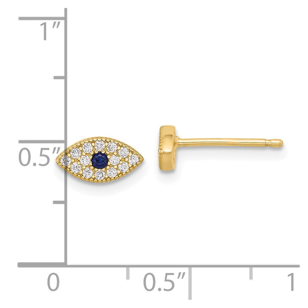 Sterling Silver Gold-tone CZ & Synthetic Blue Spinel Evil Eye Post Earrings