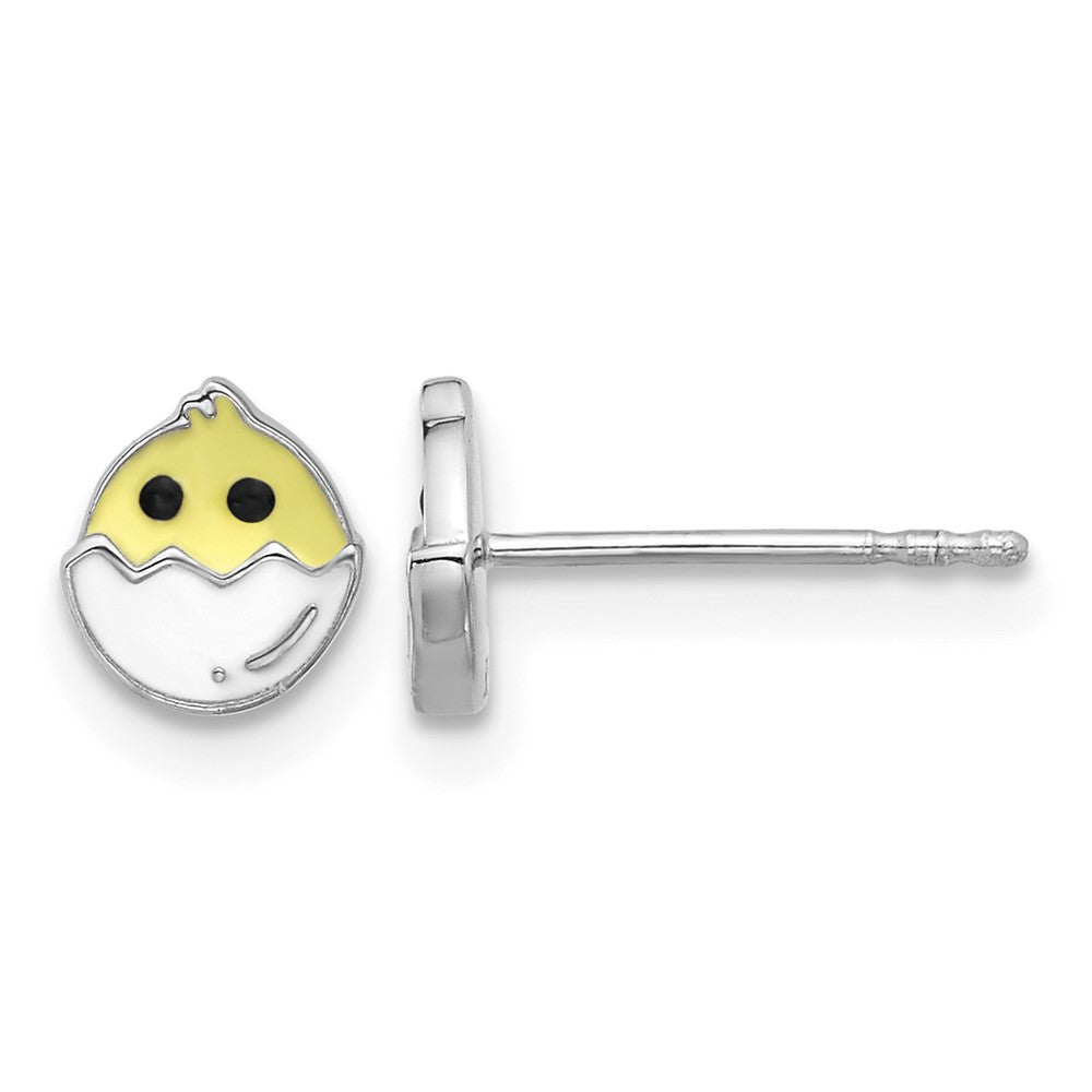 Sterling Silver Rhodium-plated Enamel Chick in Egg Children's Post Earrings
