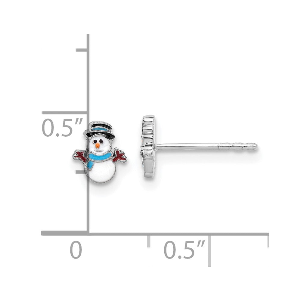 Sterling Silver Rhodium-plated Enamel Snowman Children's Post Earrings
