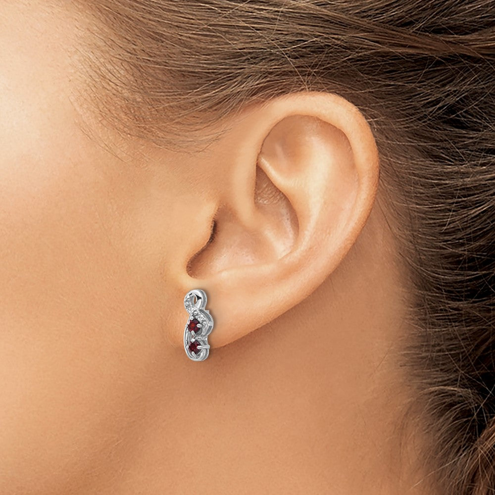 Sterling Silver Rhodium-plated Garnet and CZ Swirl Post Earrings