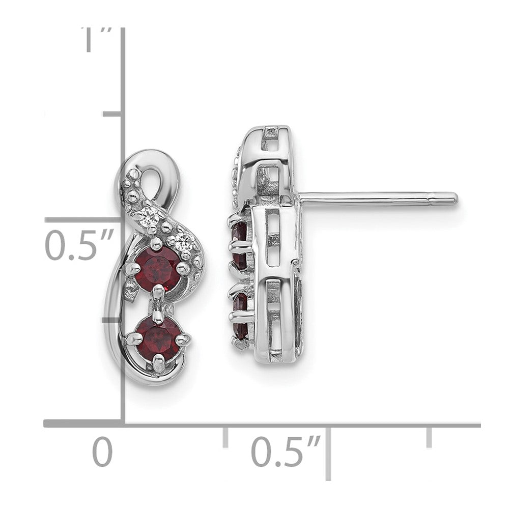 Sterling Silver Rhodium-plated Garnet and CZ Swirl Post Earrings