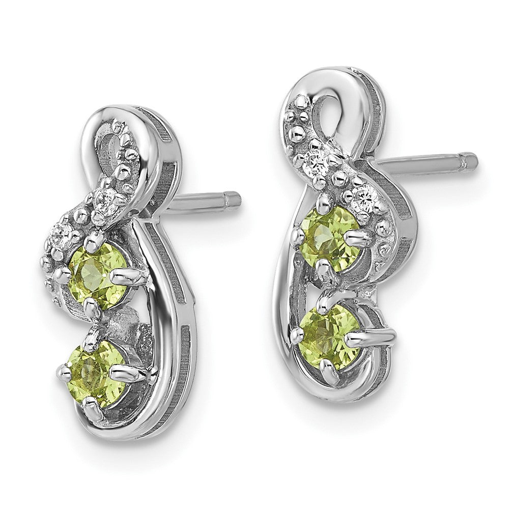 Sterling Silver Rhodium-plated Peridot and CZ Swirl Post Earrings