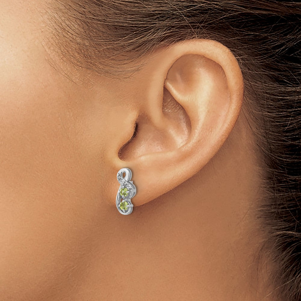 Sterling Silver Rhodium-plated Peridot and CZ Swirl Post Earrings