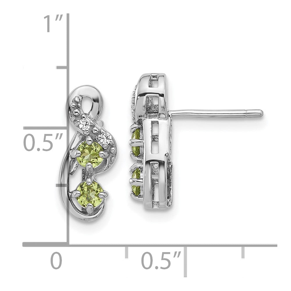 Sterling Silver Rhodium-plated Peridot and CZ Swirl Post Earrings