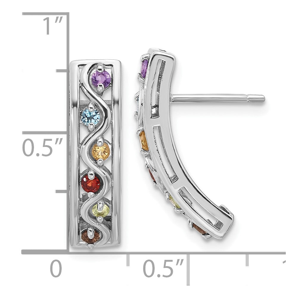 Sterling Silver Rhodium-pl Rainbow Multi Gemstone Post Earrings
