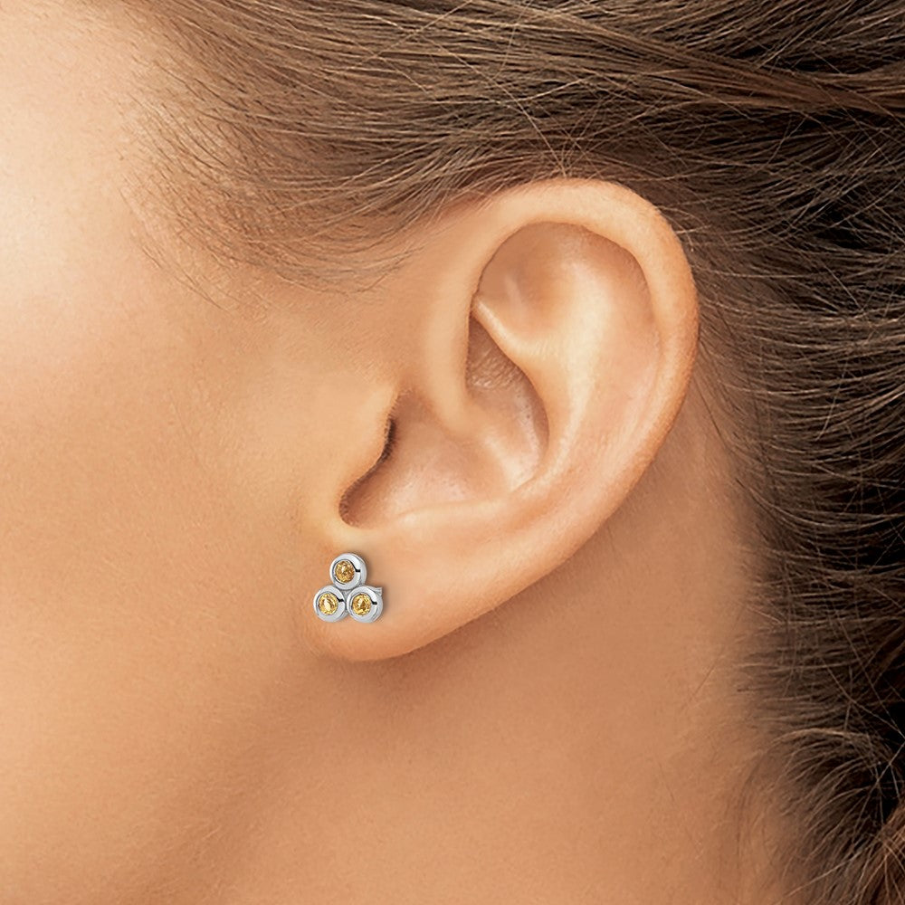 Sterling Silver Rhodium-plated Citrine Post Earrings
