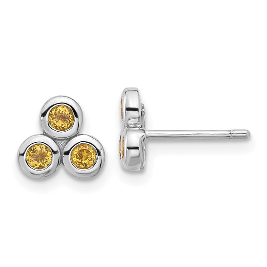Sterling Silver Rhodium-plated Citrine Post Earrings