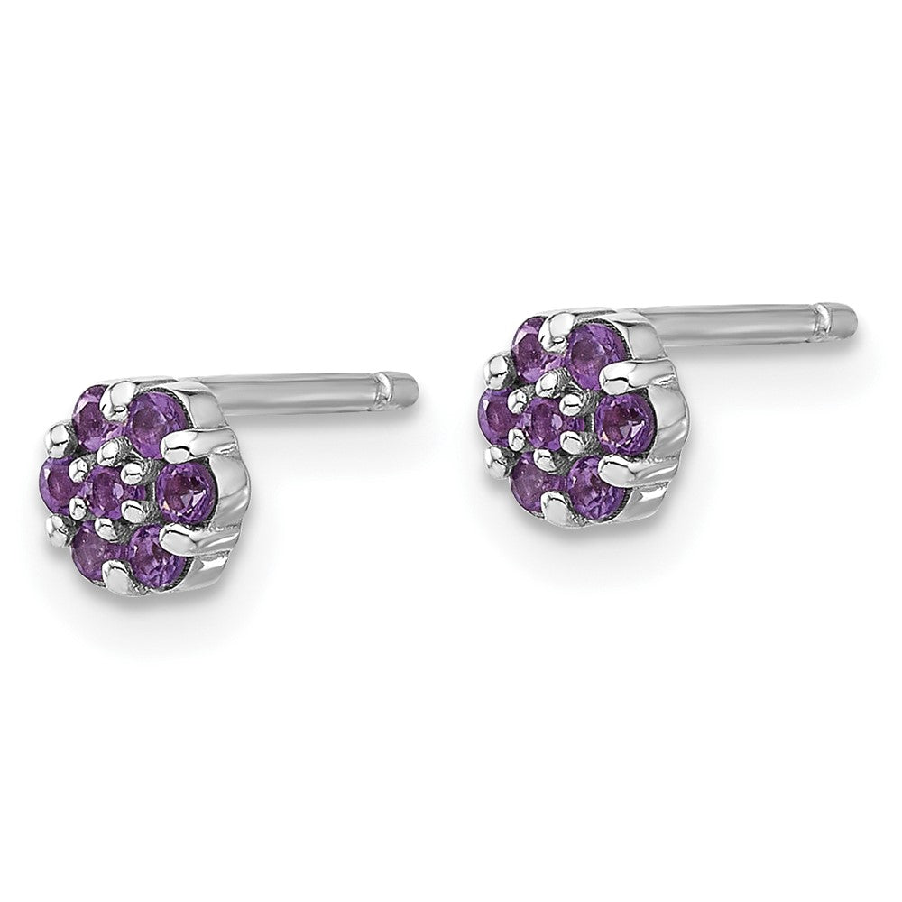 Sterling Silver Rhodium-plated Amethyst Flower Post Earrings