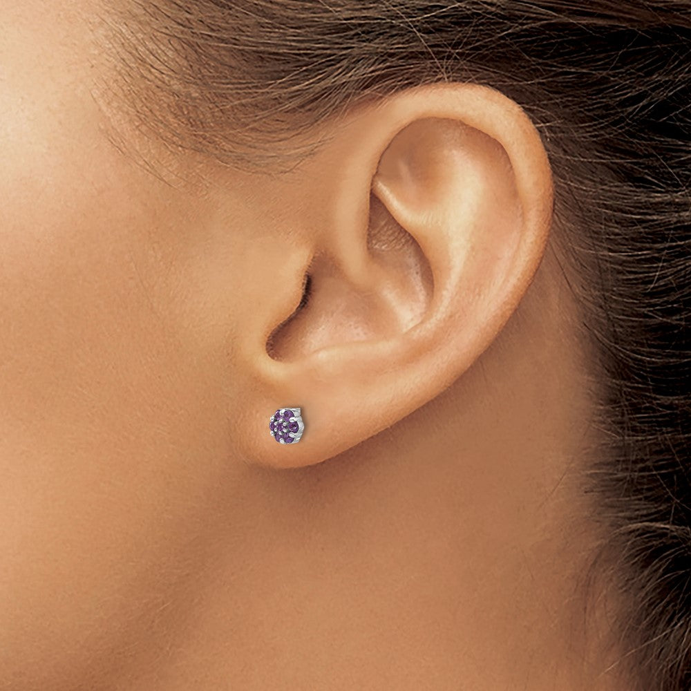 Sterling Silver Rhodium-plated Amethyst Flower Post Earrings