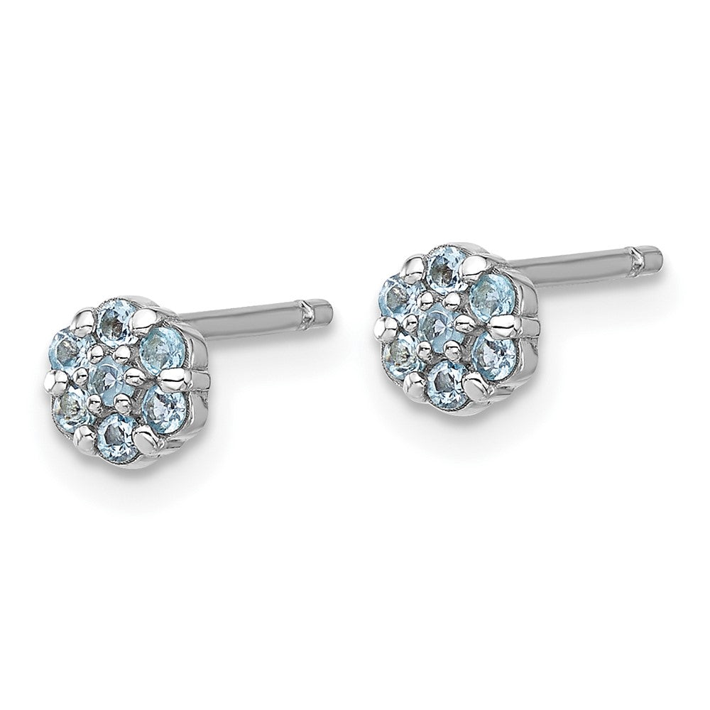 SS Rhodium-plated Light Swiss Blue Topaz Flower Post Earrings